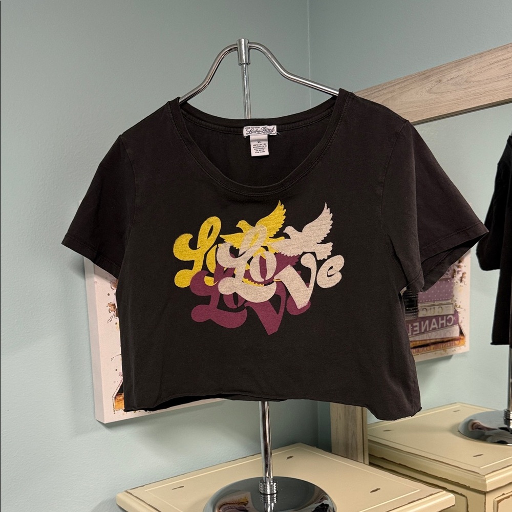 Lucky Brand “Love” Graphic Cropped Tee Black Size XL
